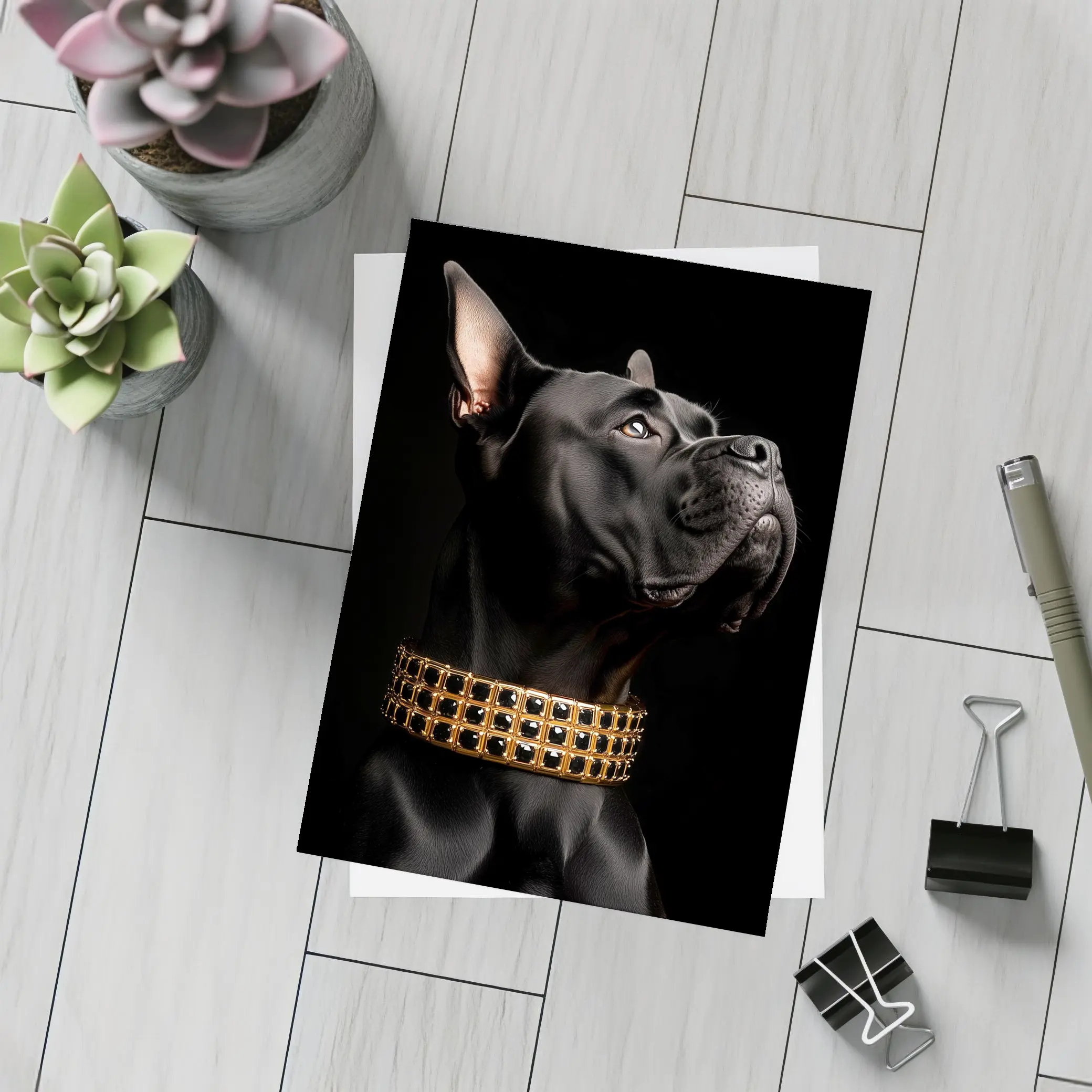 Black Cane Corso Dog Gold Collar Dark – Postcards