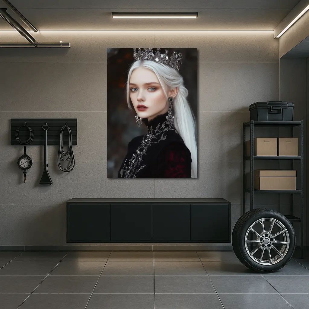 White Haired Queen Dark Fantasy Portrait Art – Wall Art