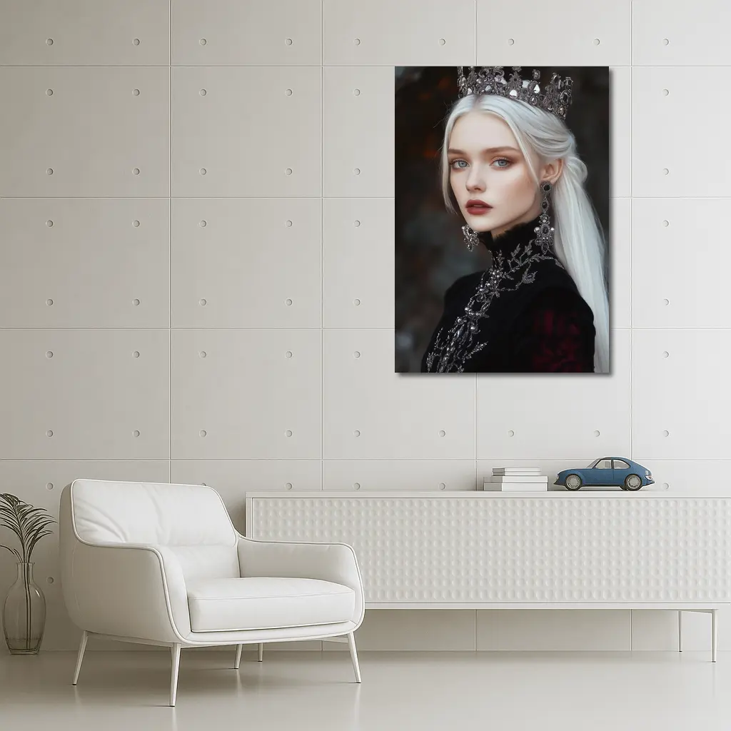 White Haired Queen Dark Fantasy Portrait Art – Wall Art