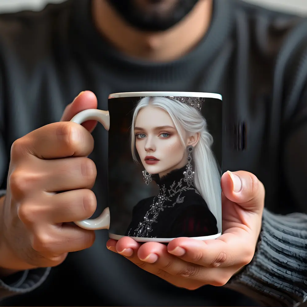 White Haired Queen Dark Fantasy Portrait Art – Mugs
