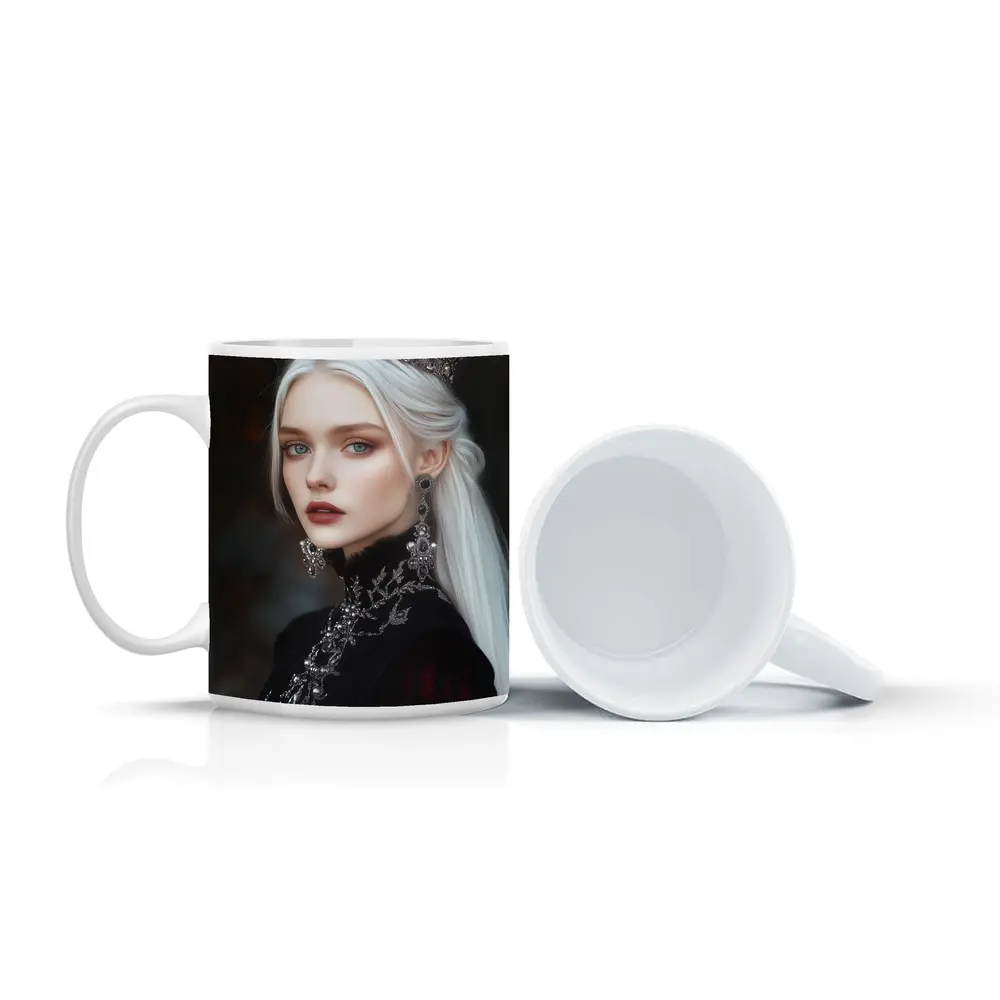 White Haired Queen Dark Fantasy Portrait Art – Mugs