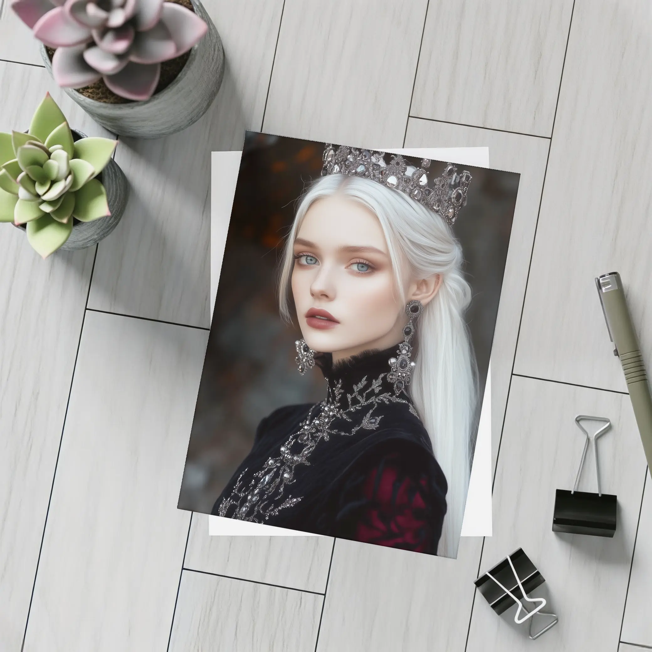 White Haired Queen Dark Fantasy Portrait Art – Postcards
