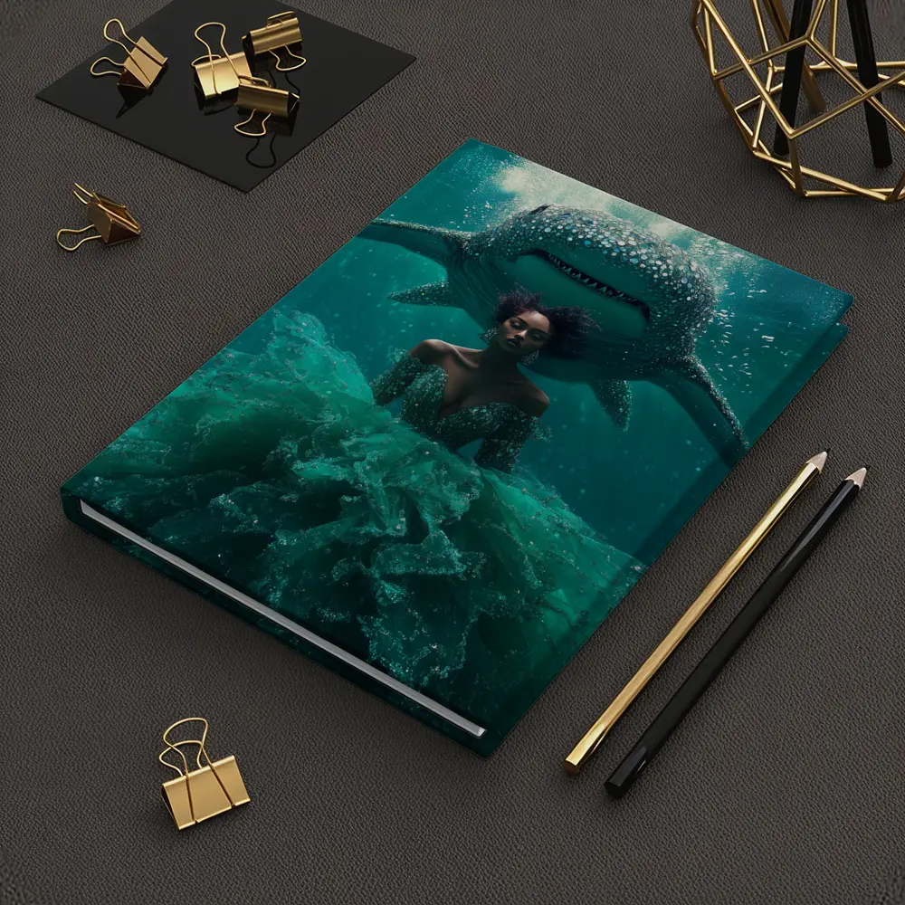Woman in Gown Underwater With Shark – Notebooks