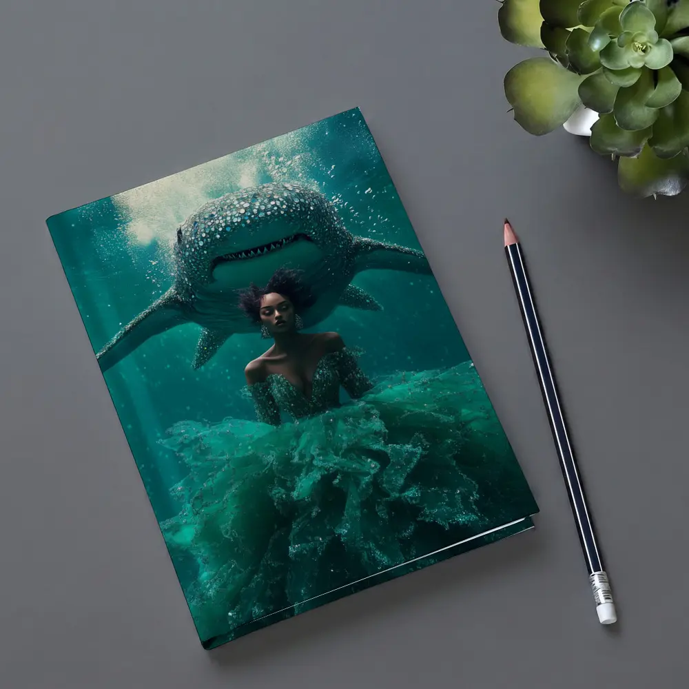 Woman in Gown Underwater With Shark – Notebooks