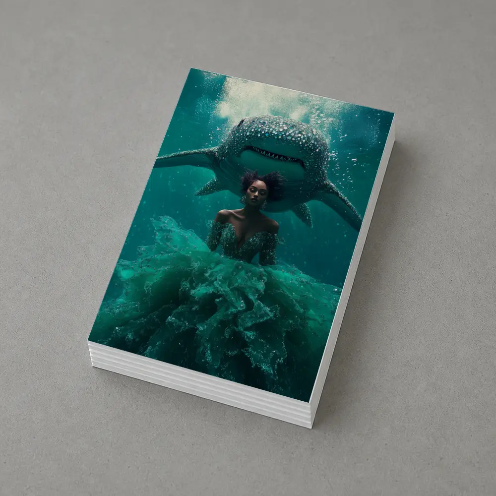 Woman in Gown Underwater With Shark – Postcards
