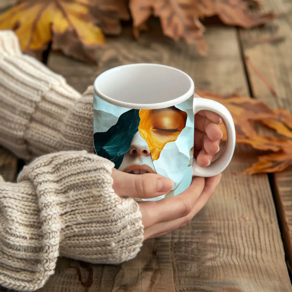 Surreal Female Face Collage Abstract Art – Mugs