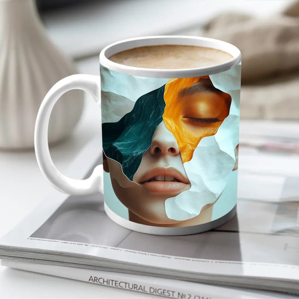 Surreal Female Face Collage Abstract Art – Mugs