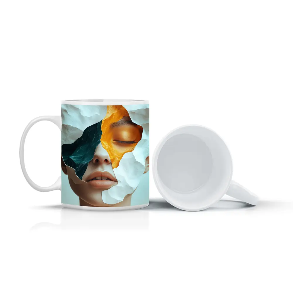 Surreal Female Face Collage Abstract Art – Mugs