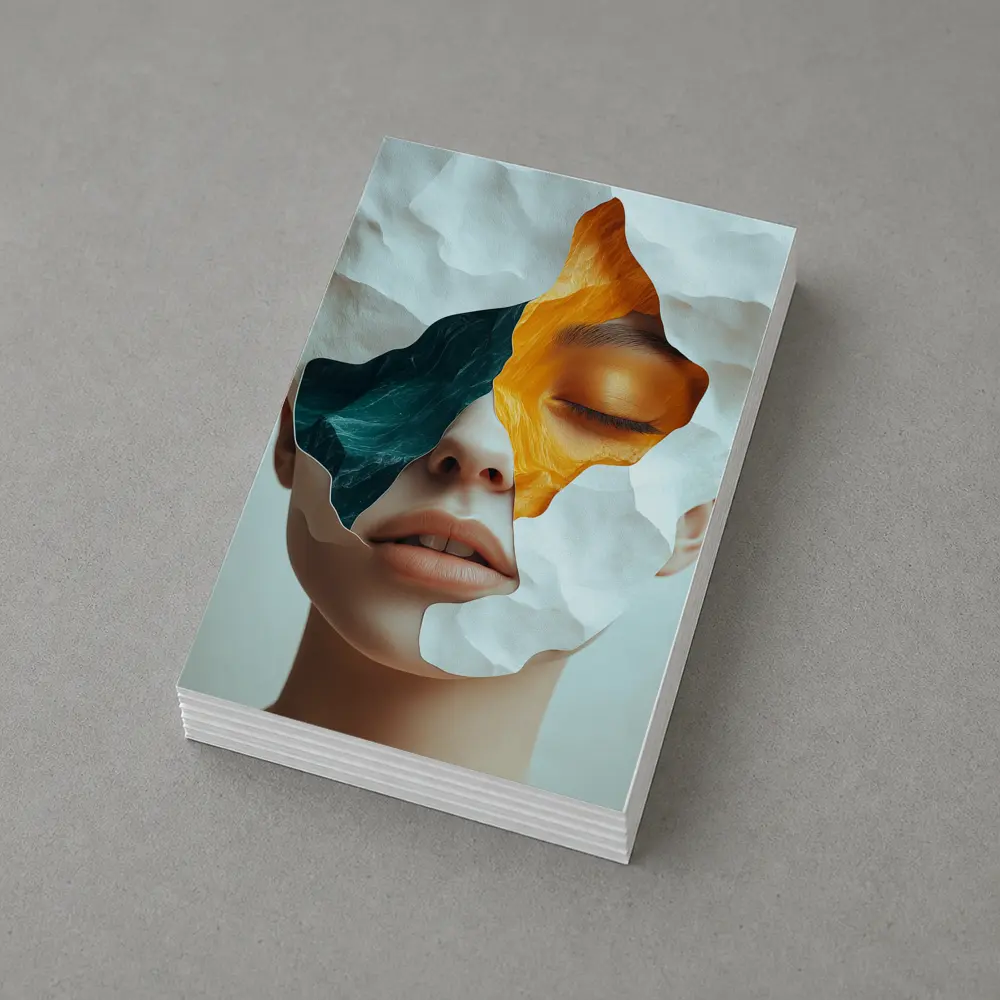Surreal Female Face Collage Abstract Art – Postcards