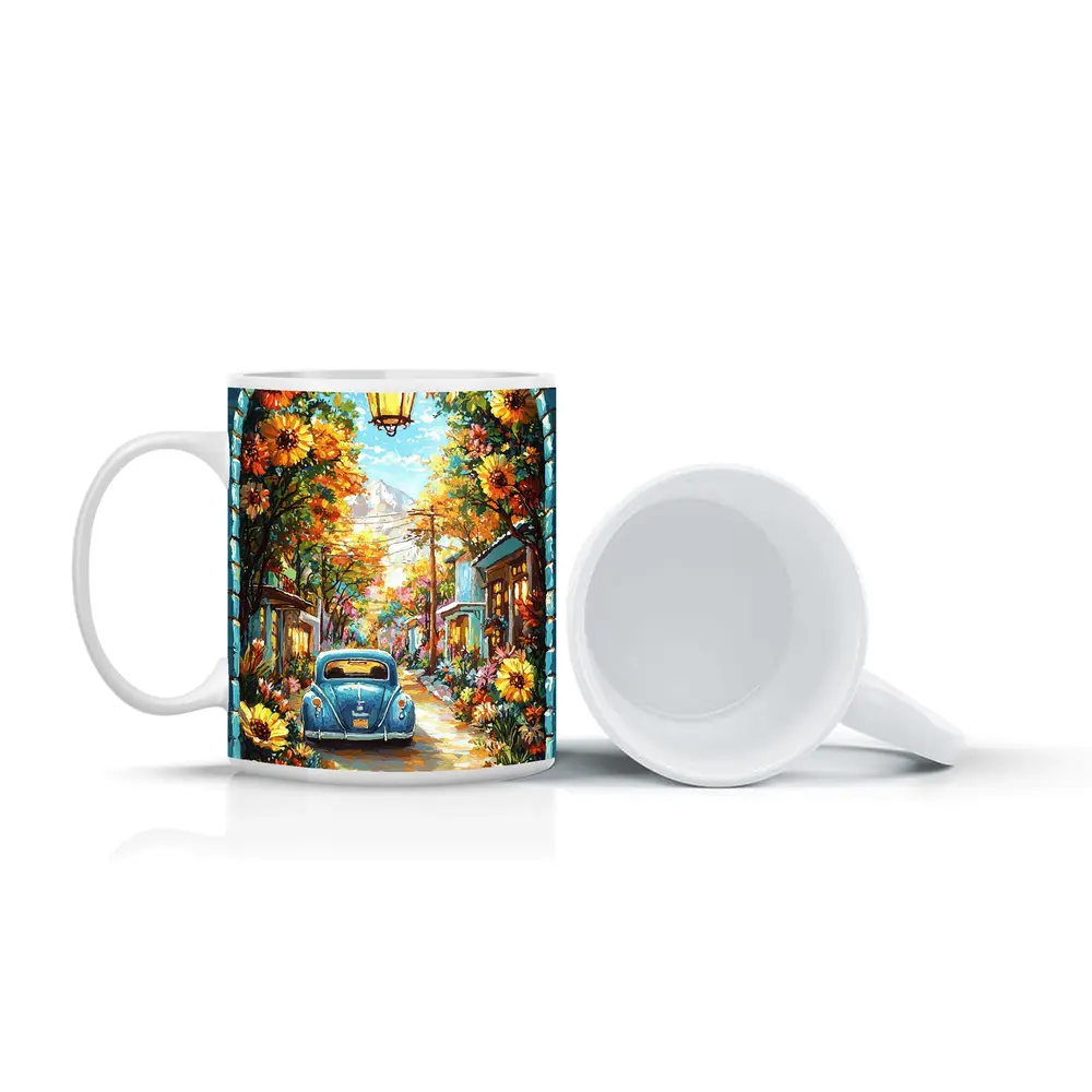 Volkswagen Beetle Blue Sunflower Street Art – Mugs