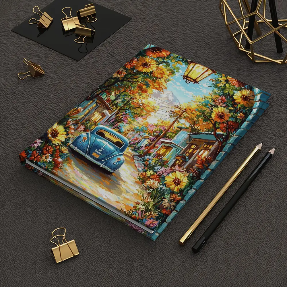 Volkswagen Beetle Blue Sunflower Street Art – Notebooks