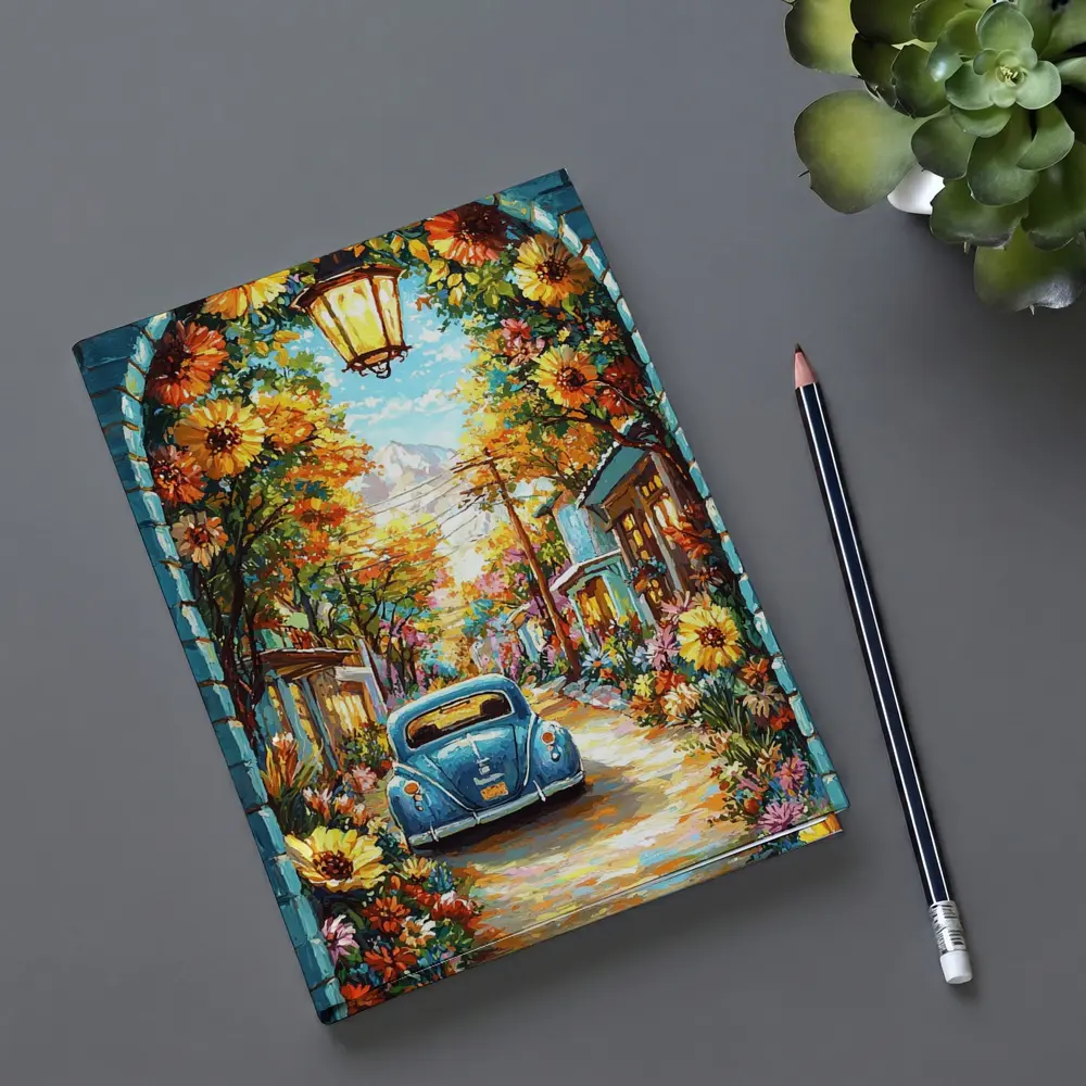 Volkswagen Beetle Blue Sunflower Street Art – Notebooks