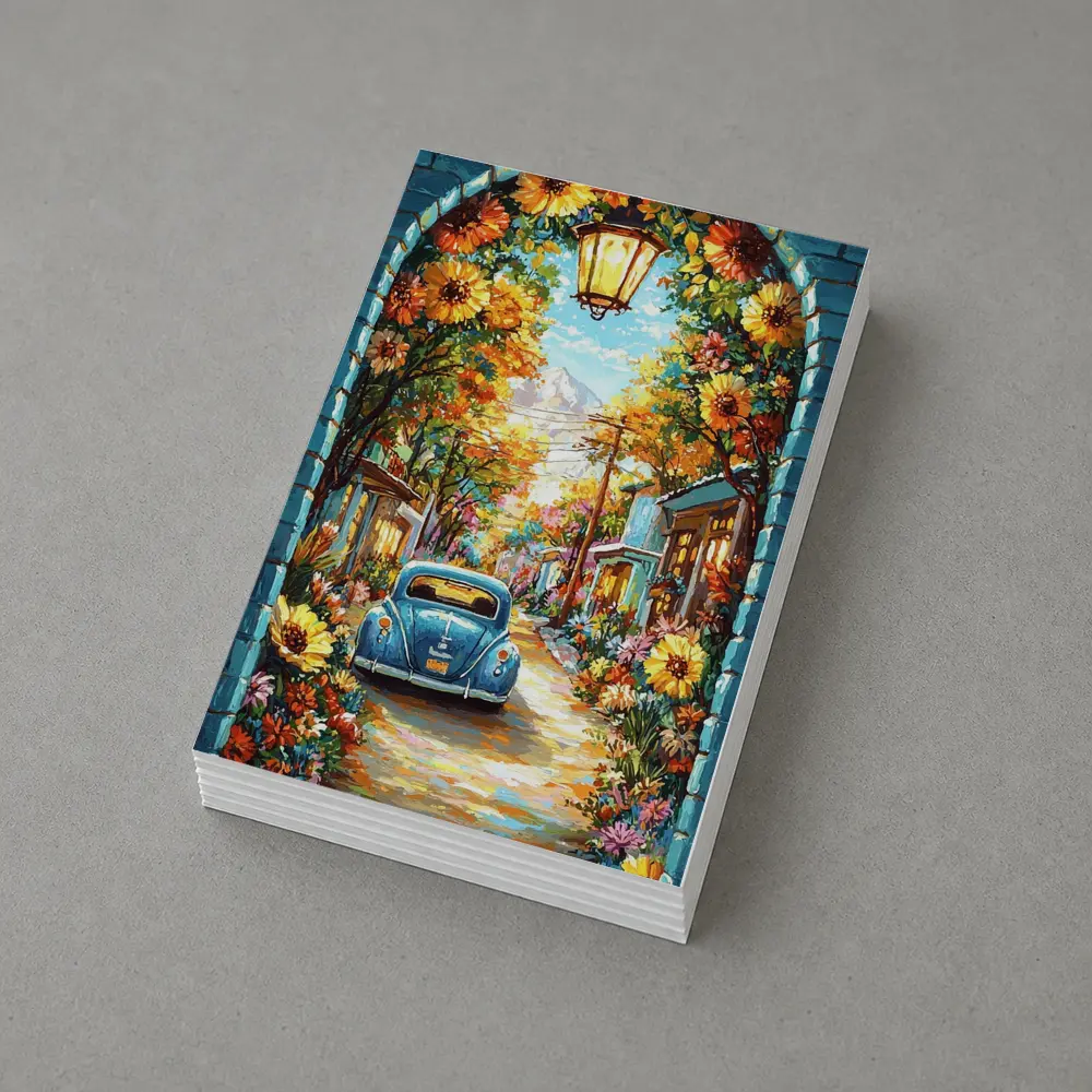 Volkswagen Beetle Blue Sunflower Street Art – Postcards