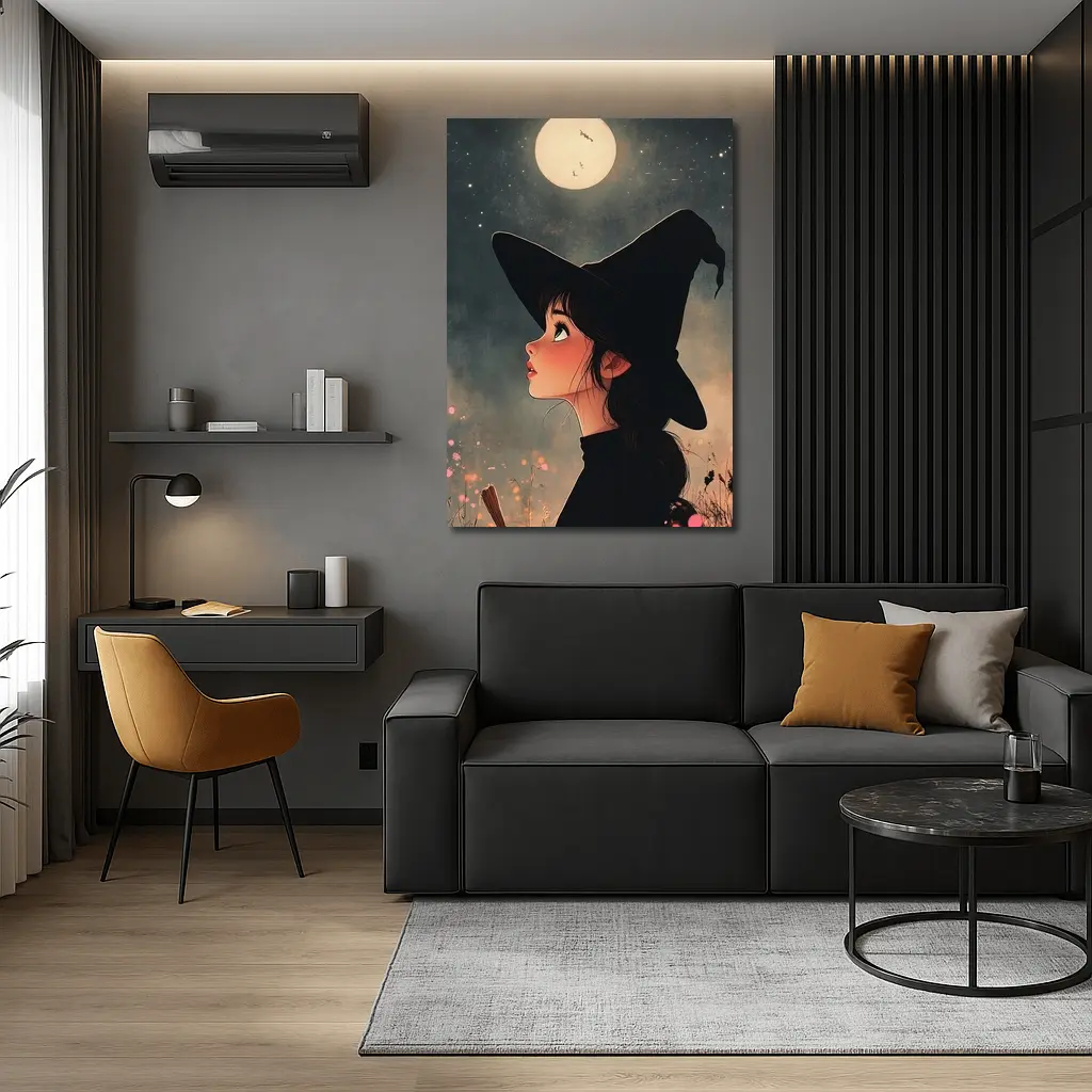 Anime Witch Girl Moonlit Night Sky – Wall Art