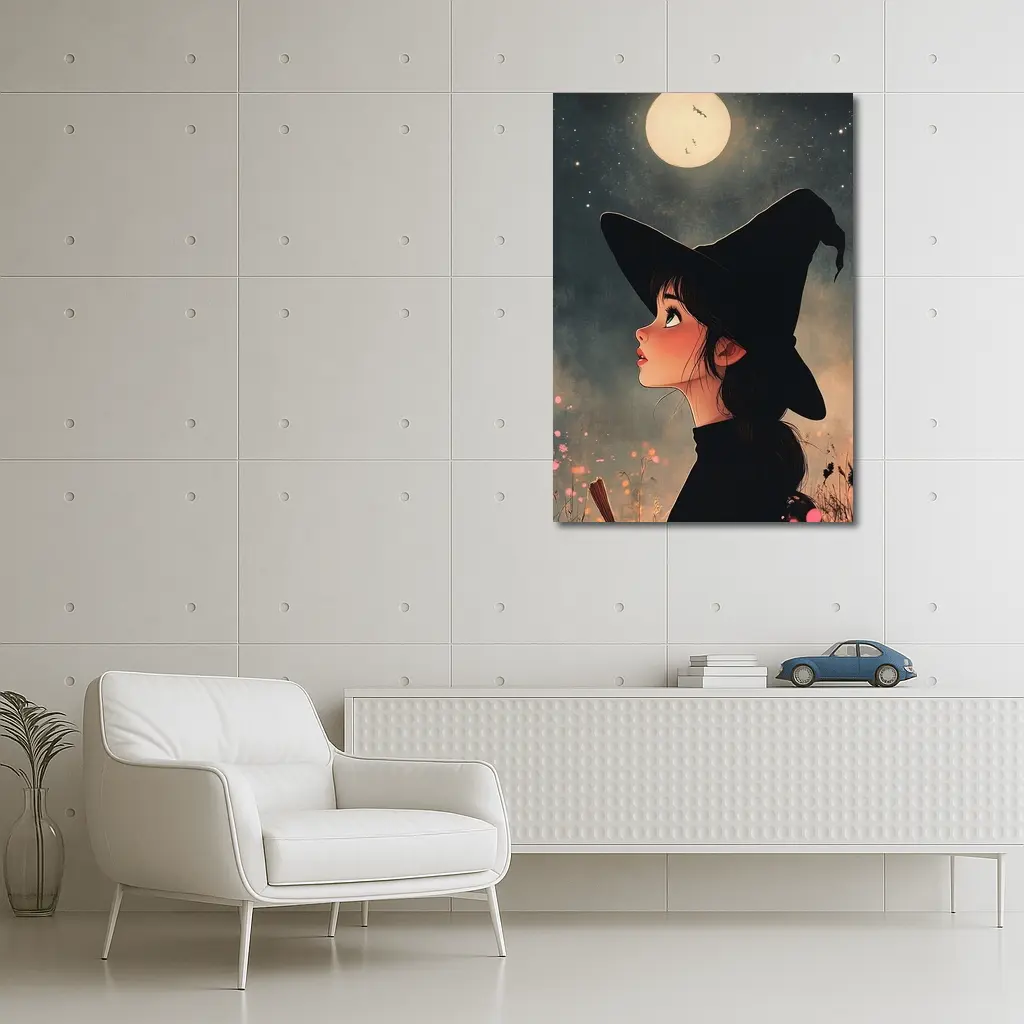 Anime Witch Girl Moonlit Night Sky – Wall Art