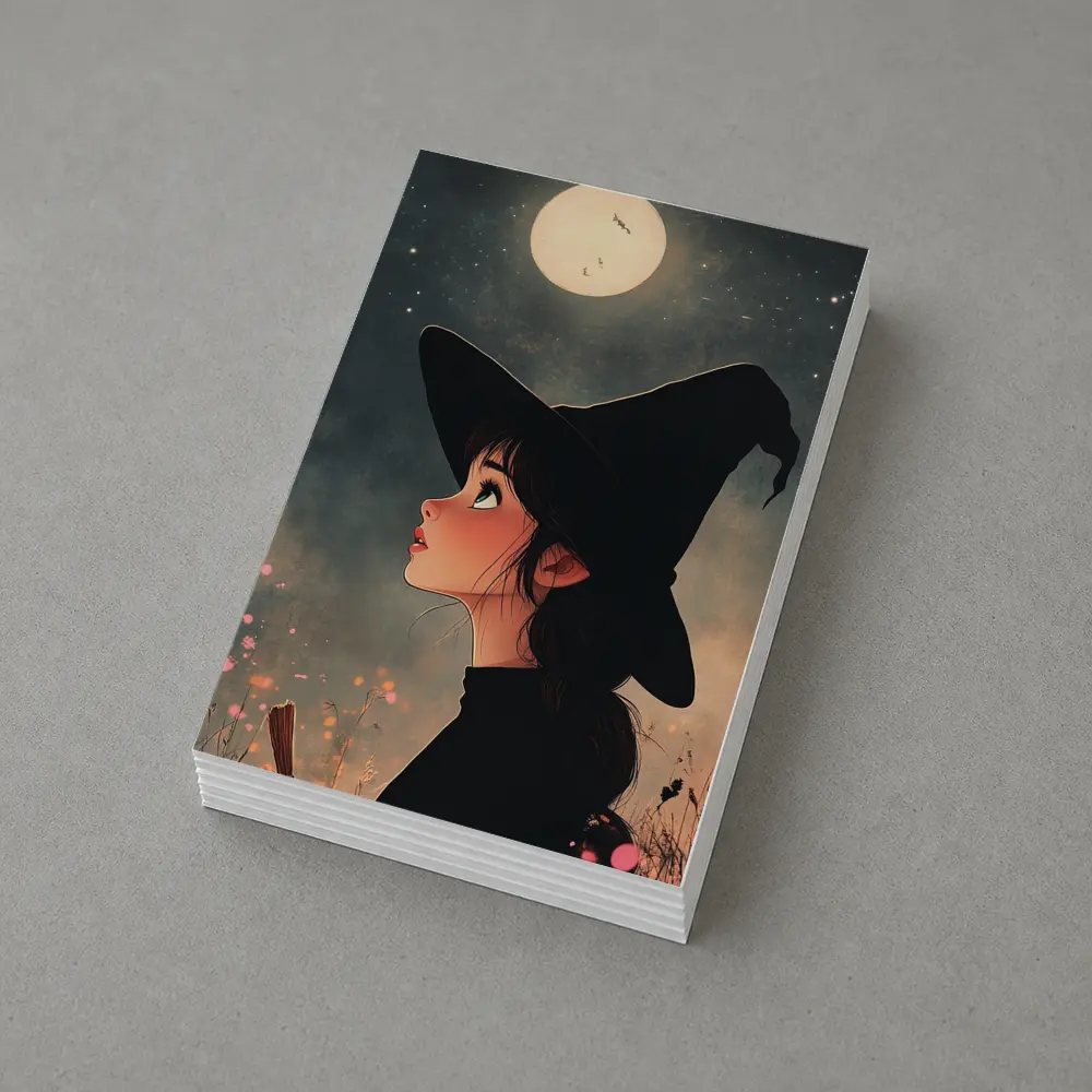 Anime Witch Girl Moonlit Night Sky – Postcards