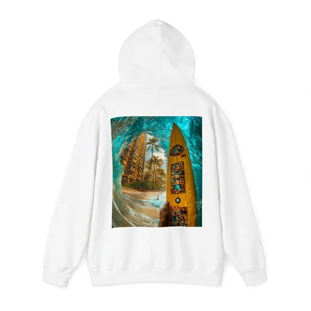 Surfer Holding Yellow Board Inside Ocean Wave – Hoodies