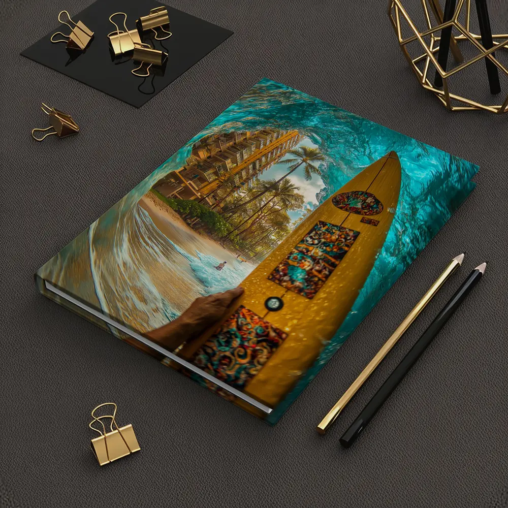 Surfer Holding Yellow Board Inside Ocean Wave – Notebooks