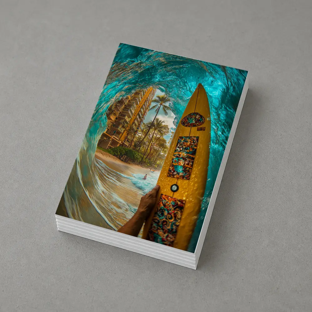 Surfer Holding Yellow Board Inside Ocean Wave – Postcards
