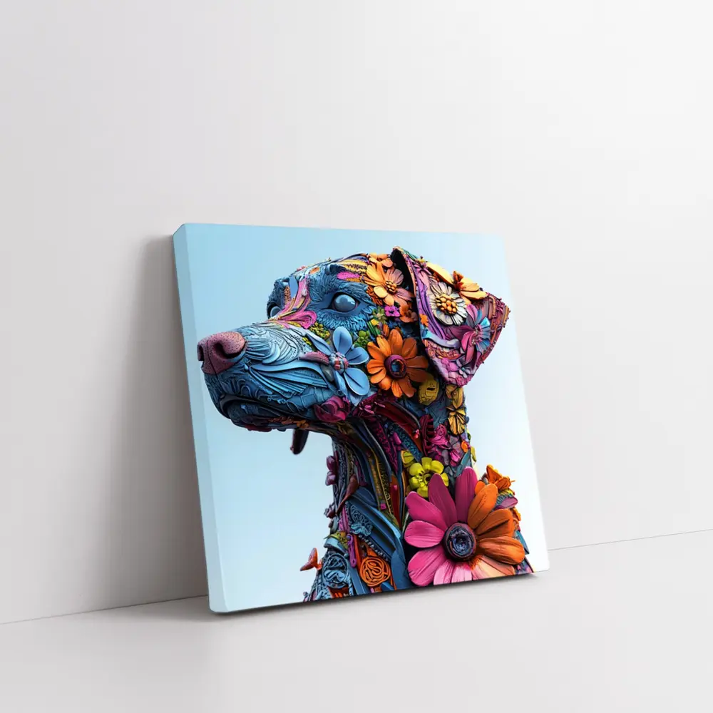 Floral Dog Sculpture Blue Sky Background – Wall Art