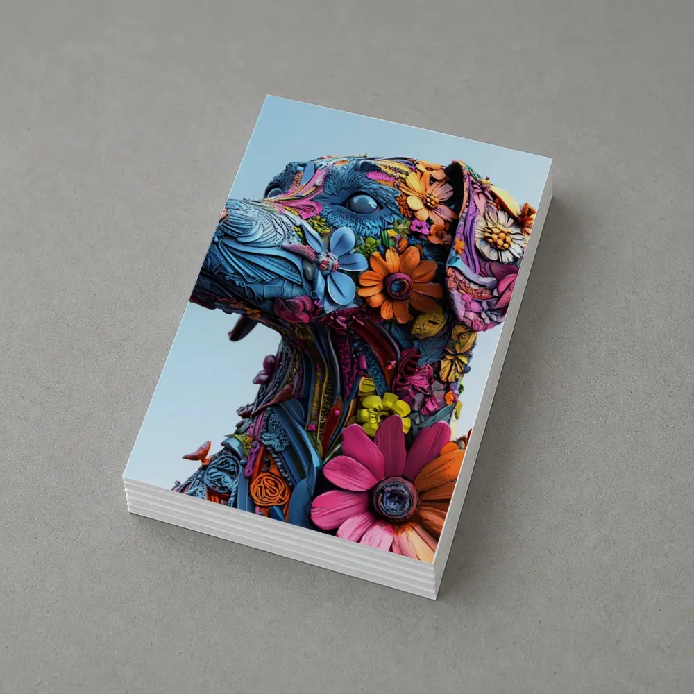 Floral Dog Sculpture Blue Sky Background – Postcards