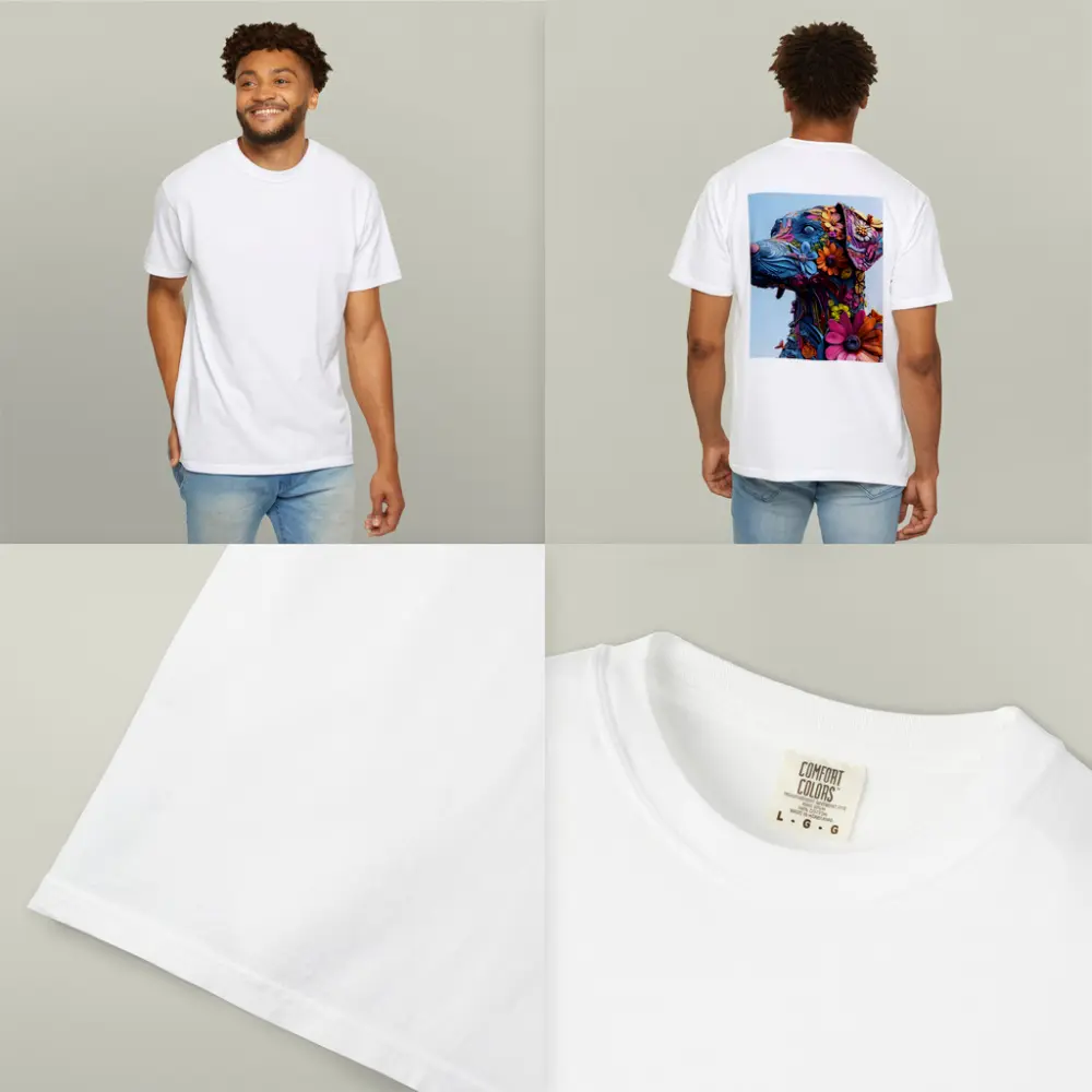 Floral Dog Sculpture Blue Sky Background – T-Shirts