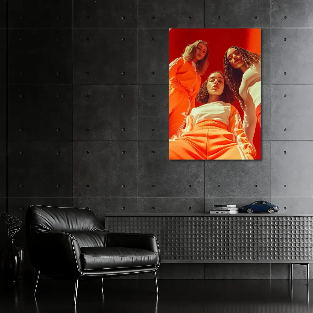 Three Women Orange Adidas Sportswear Red Background – Wall Art