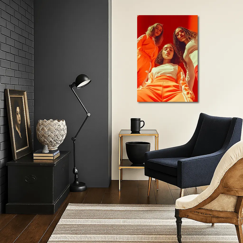 Three Women Orange Adidas Sportswear Red Background – Wall Art
