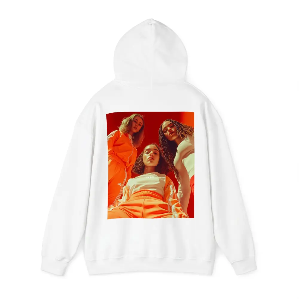 Three Women Orange Adidas Sportswear Red Background – Hoodies