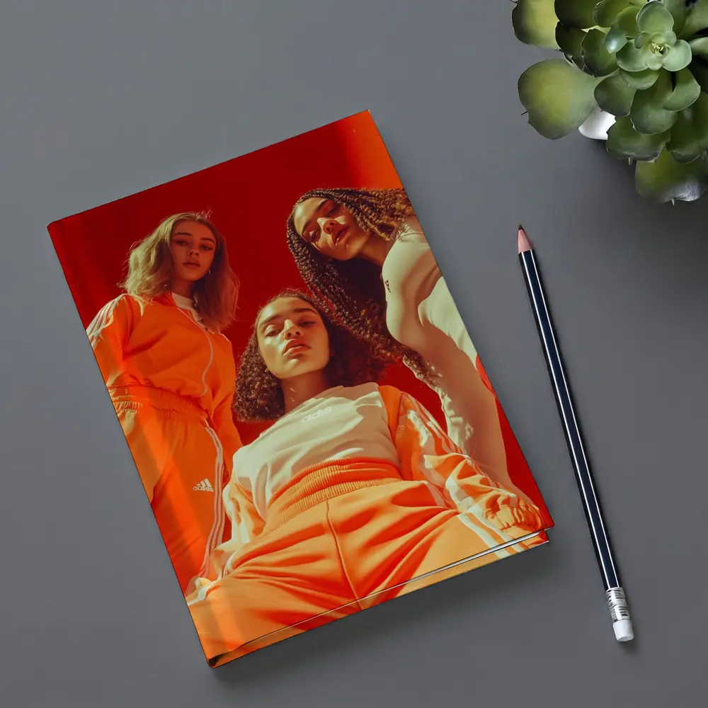 Three Women Orange Adidas Sportswear Red Background – Notebooks