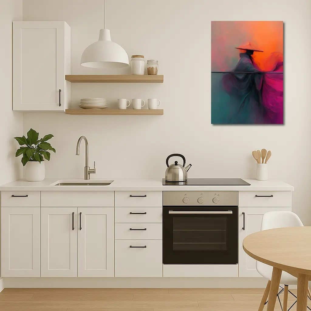 Samurai Warrior Abstract Painting Orange Background – Wall Art