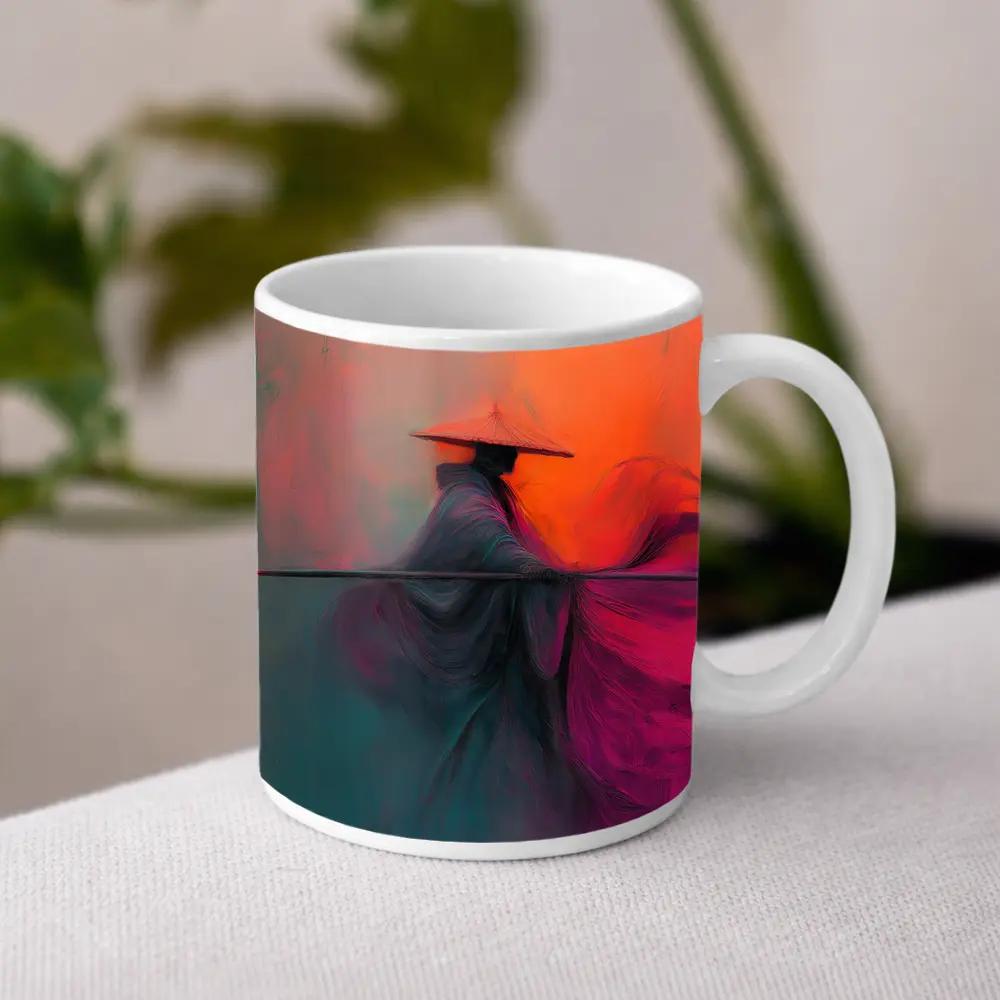 Samurai Warrior Abstract Painting Orange Background – Mugs