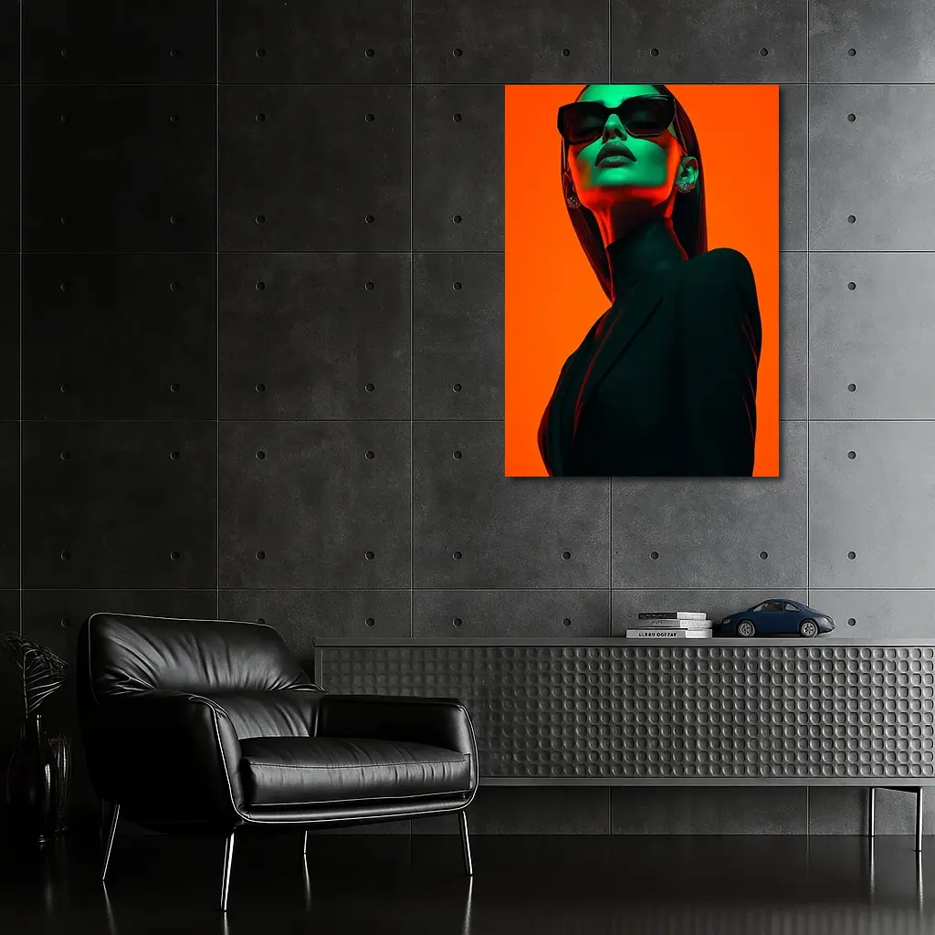 Fashion Woman Green Light Orange Background – Wall Art