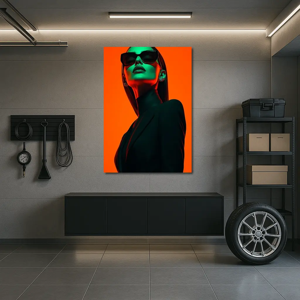 Fashion Woman Green Light Orange Background – Wall Art