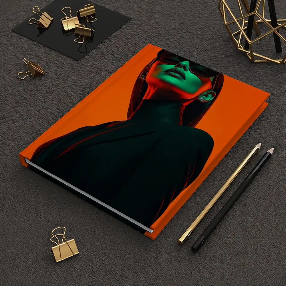 Fashion Woman Green Light Orange Background – Notebooks