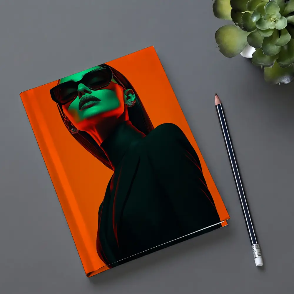 Fashion Woman Green Light Orange Background – Notebooks