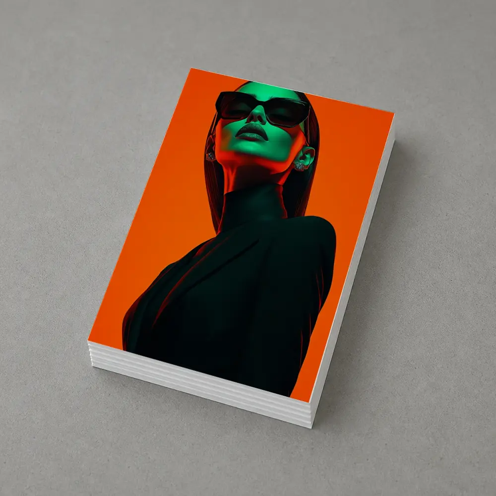 Fashion Woman Green Light Orange Background – Postcards