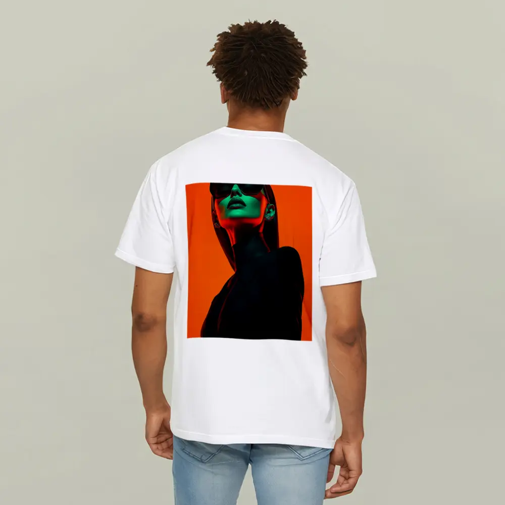 Fashion Woman Green Light Orange Background – T-Shirts