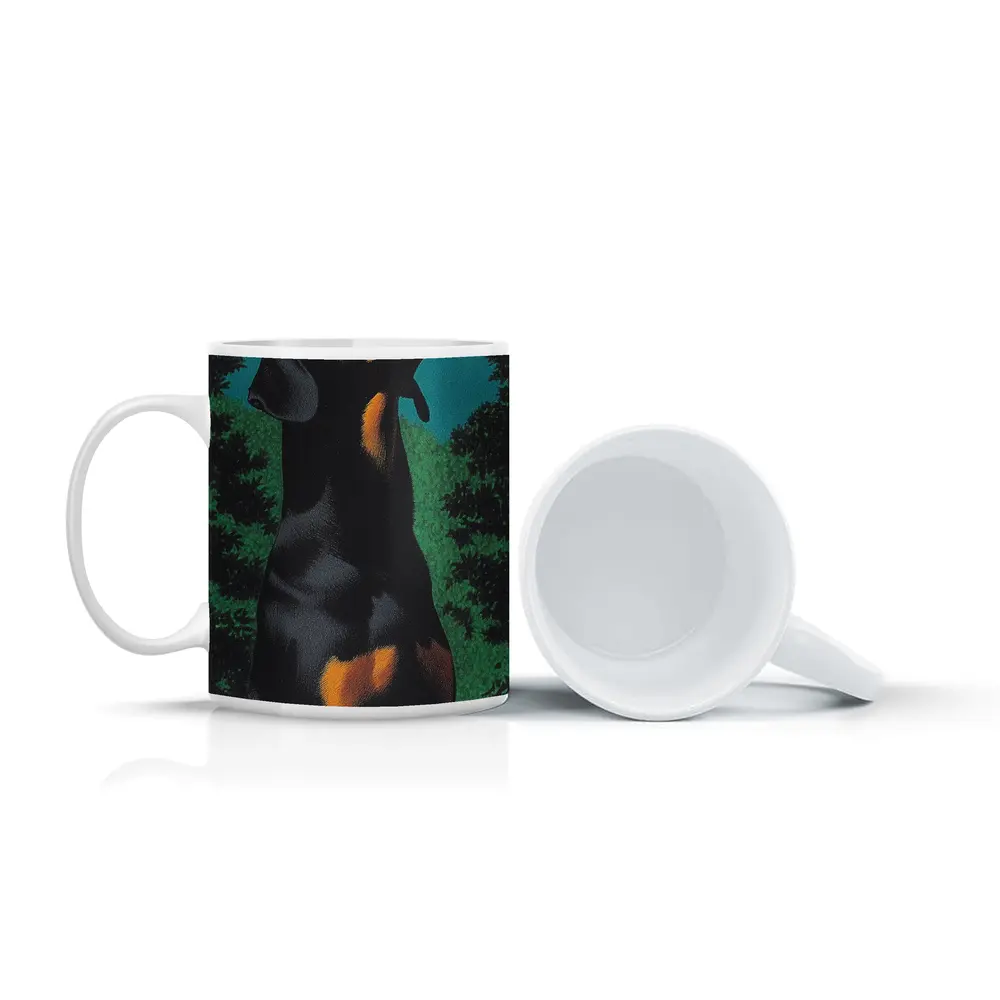 Doberman Pinscher Gazing at Night Sky – Mugs