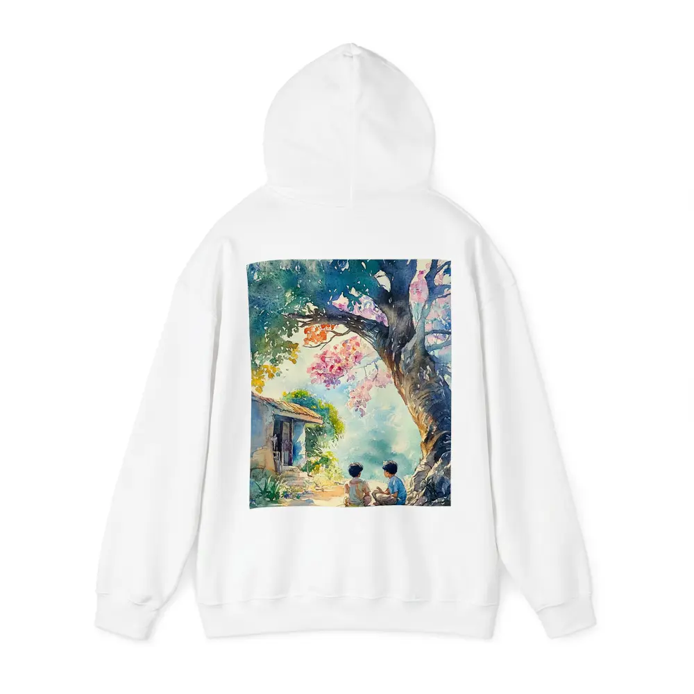 Two Boys Sitting Under Large Tree Watercolor – Hoodies