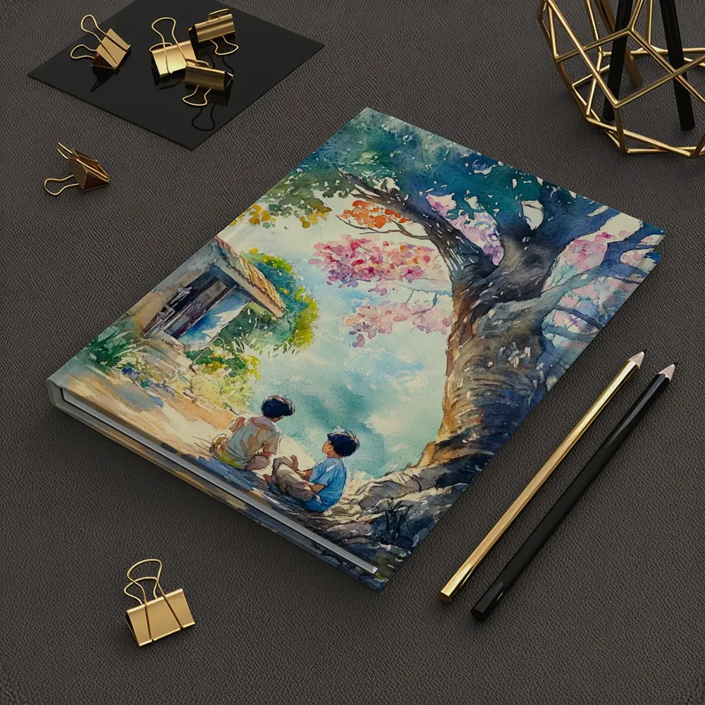 Two Boys Sitting Under Large Tree Watercolor – Notebooks