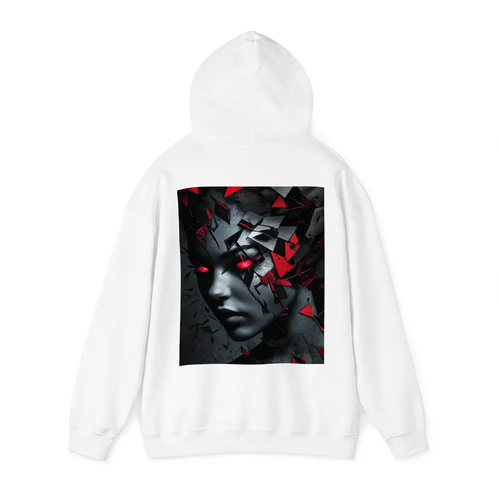 Shattered Woman Face Red Glowing Eyes – Hoodies