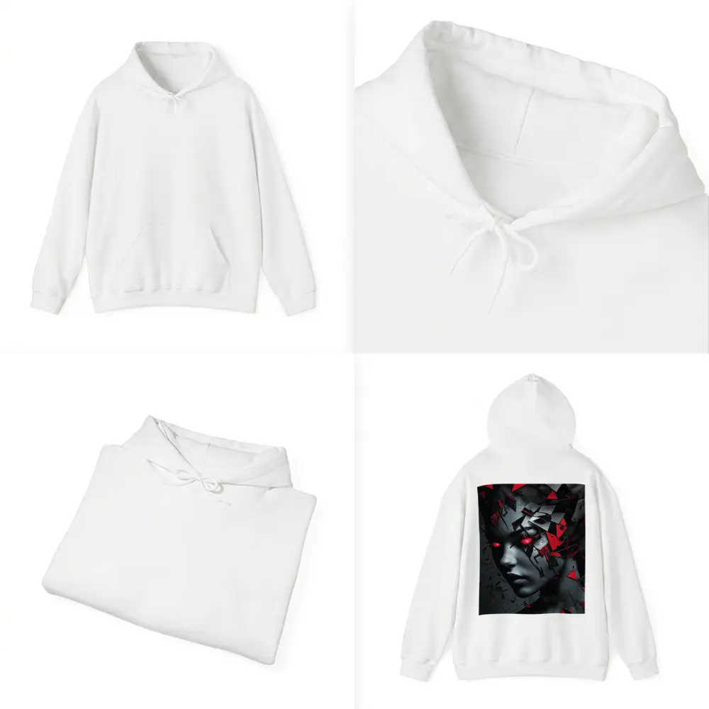 Shattered Woman Face Red Glowing Eyes – Hoodies