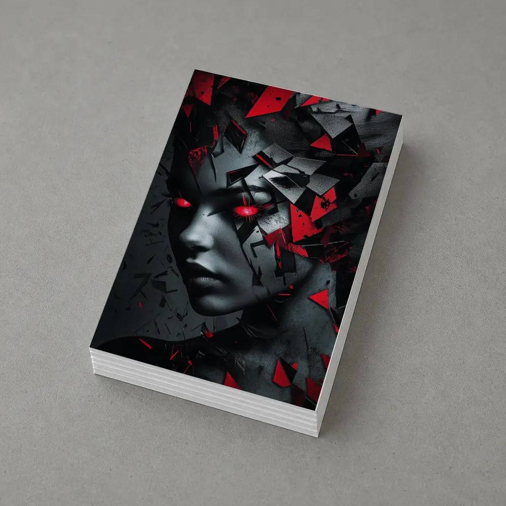 Shattered Woman Face Red Glowing Eyes – Postcards