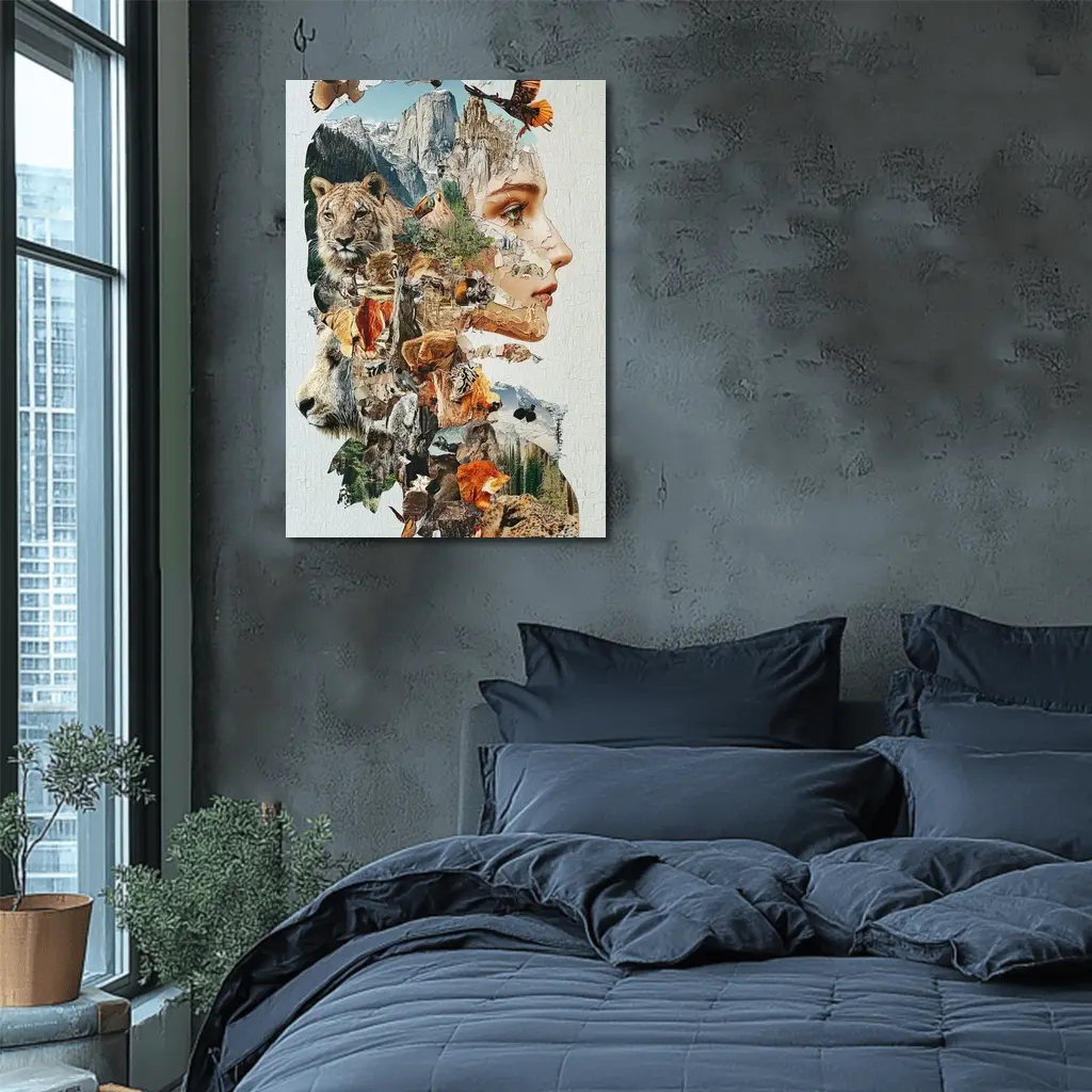 Woman Face Wildlife Nature Collage Art – Wall Art