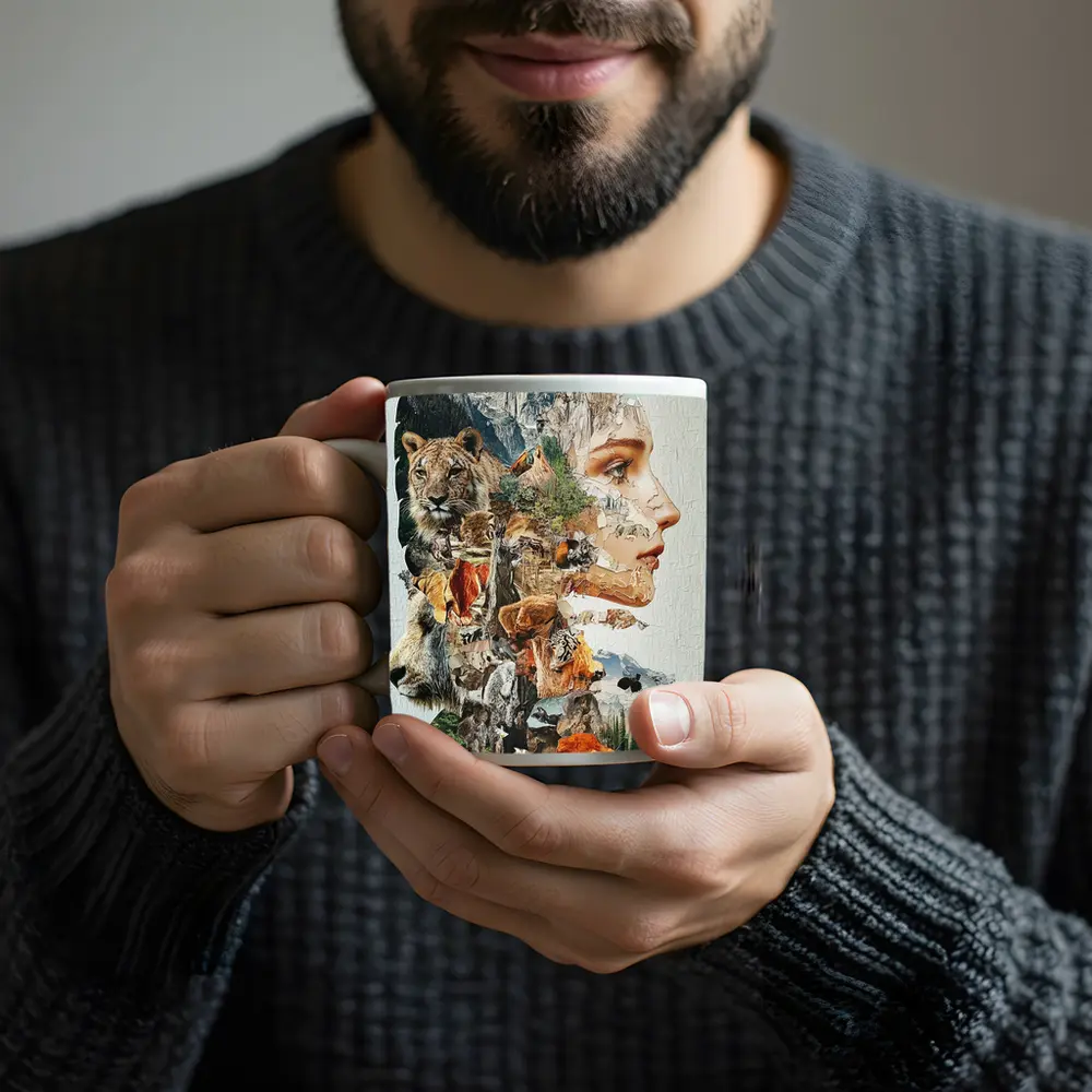 Woman Face Wildlife Nature Collage Art – Mugs