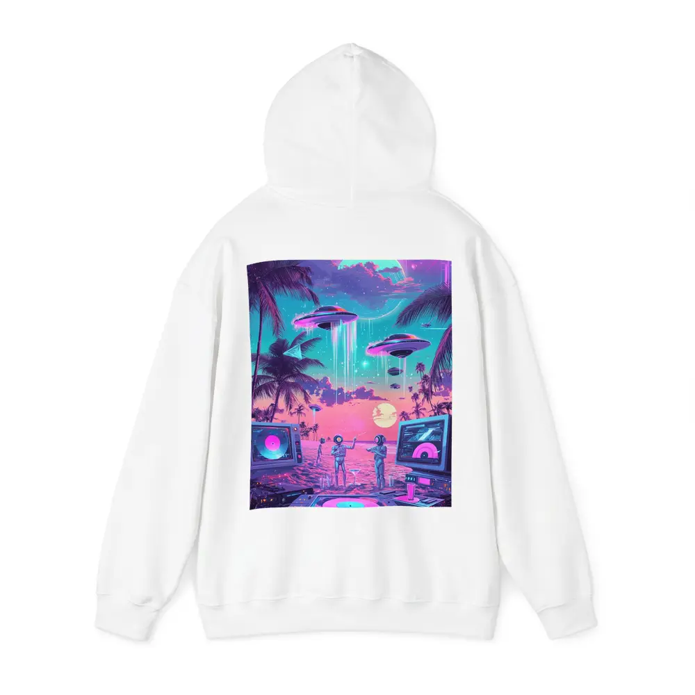 Retro Synthwave Beach UFO DJ Scene – Hoodies
