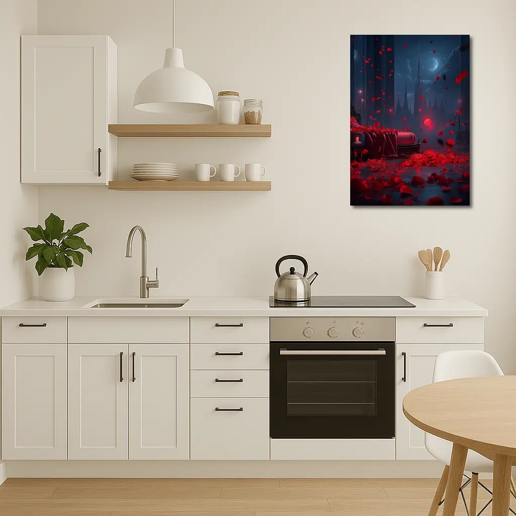 Red Rose Petals Dark Gothic Night Scene – Wall Art