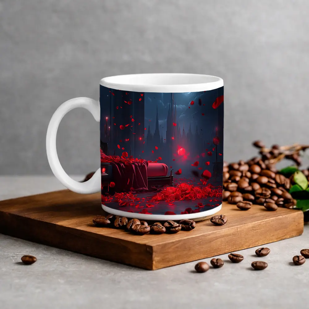 Red Rose Petals Dark Gothic Night Scene – Mugs
