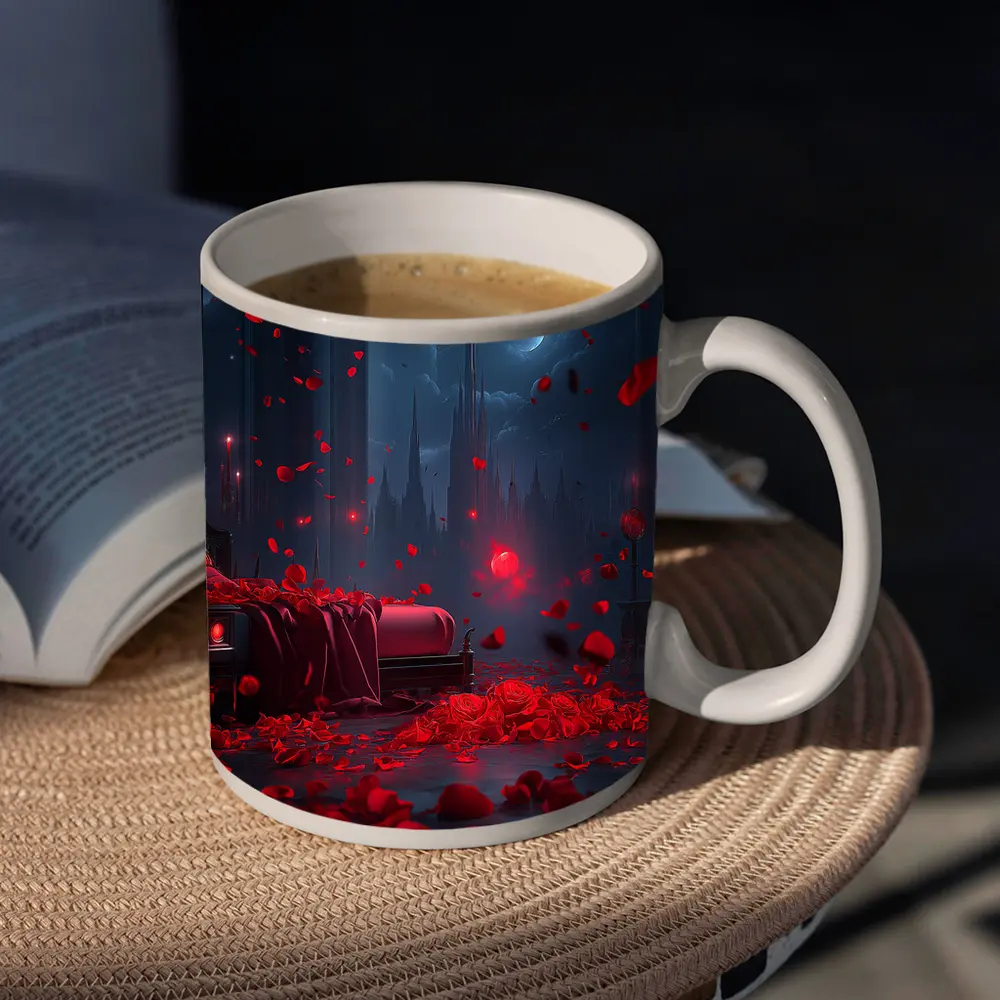 Red Rose Petals Dark Gothic Night Scene – Mugs
